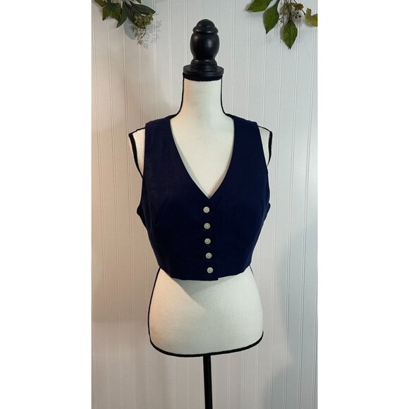 Christian Siriano Linen Blend Cropped Vest Top Navy Blue size10 NWT - Picture 3 of 10